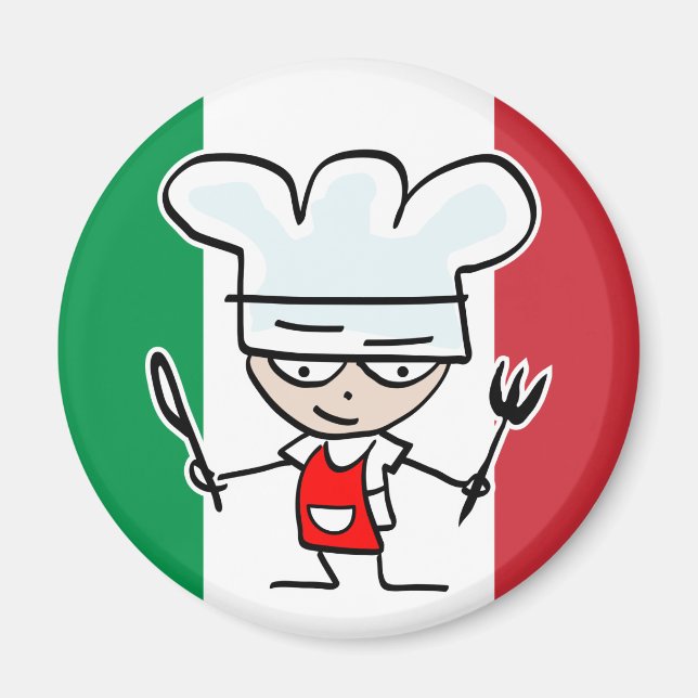 Italiensk kock kylskåpsmagnet med tecknad serie oc (Framsidan)