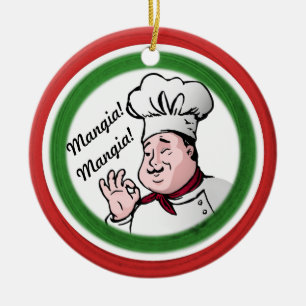 Italiensk kock: Mangia Mangia Julgransprydnad Keramik
