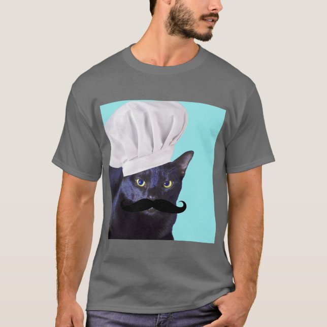 Italiensk kock, svart katt tee shirt (Framsida)