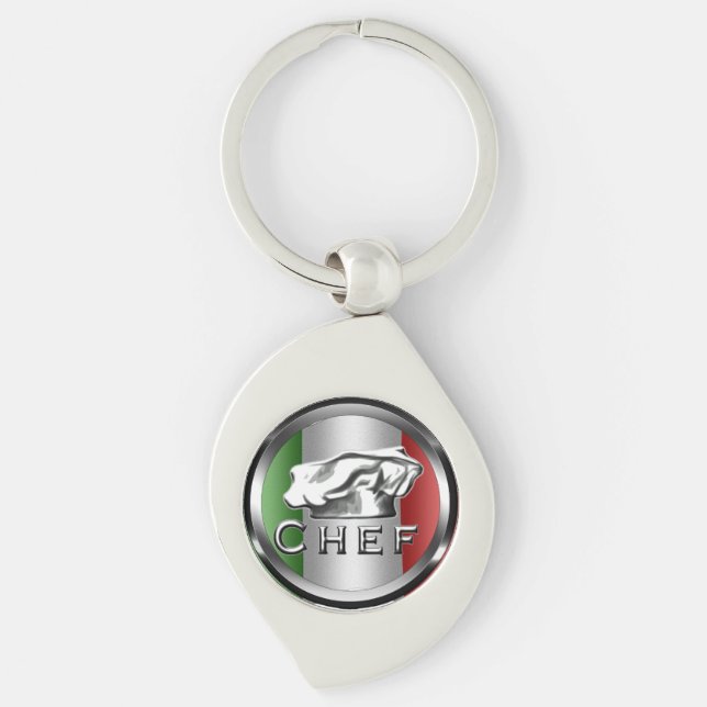 Italiensk kockberlock Keychain Swirl Silverfärgad Nyckelring (Framsidan)