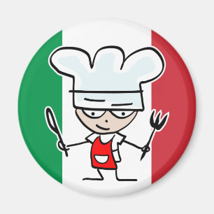 Italiensk kockkylmagnet med tecknaden och flagga magnet