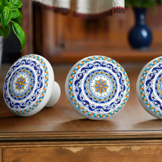 Italiensk konstnärlighet Antico Deruta Rosett Mede Knopp (Ideal for lovers of Mediterranean décor, Italian farmhouse style, vintage interiors)