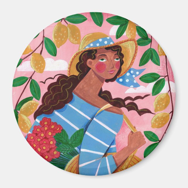 Italiensk kvinna sommar strand semester magnet (Framsidan)