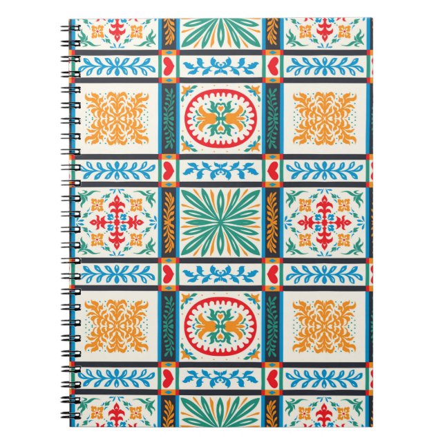 Italiensk majolica-bricka. Broderier med blommor o Anteckningsbok (Framsidan)