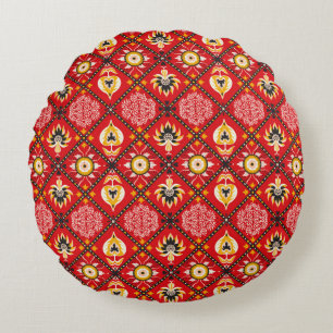 Italiensk majolica-bricka. Broderier med blommor o Rund Kudde