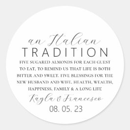 Italiensk mandelbröllopstradition presentkort runt klistermärke