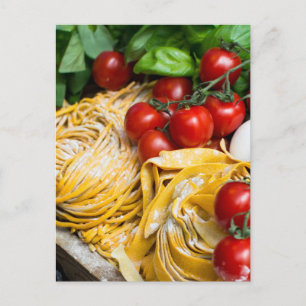 Italiensk mat Pasta Tomat Basilika vykort