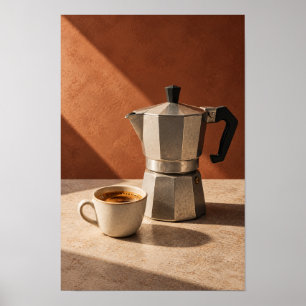 Italiensk Moka-kanna och espresso – Varm minimalis Poster