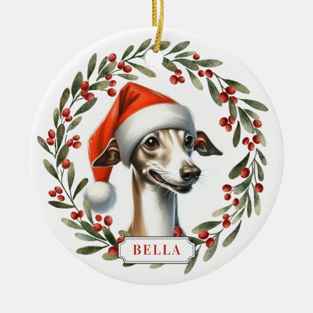 Italiensk Mops Keramisk Cirkulär Ornament (Framsidan)