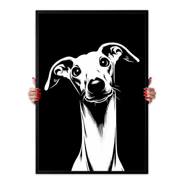 Italiensk Mops Pop Art Vit & Svart Estetik Poster (Italian Greyhound Pop Art White & Black Aesthetic Poster)