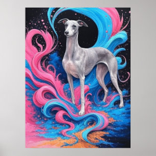 Italiensk Mops Ritad Med Vattensprut Färg Bakgrund Poster
