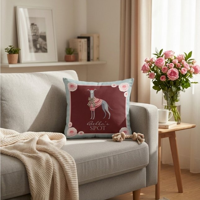 Italiensk Mops Sött Hund Blommig Rutig Kudd Kudde (Skapare uppladdad)