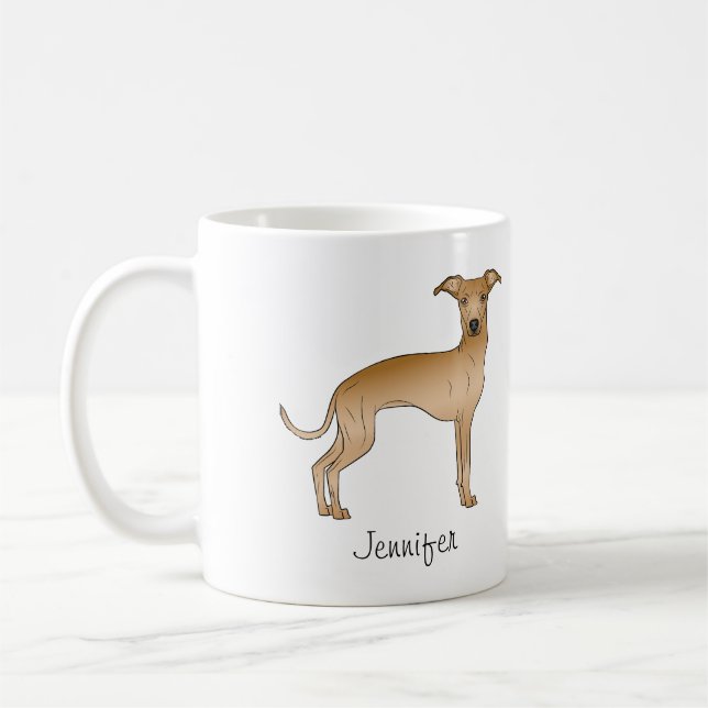 Italiensk Mopsvalp Söt Tecknad Hund Med Namn Kaffemugg (Vänster)