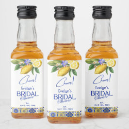 Italiensk mosaik blå kakel & citroner bröllopsdusc spritflaskor etikett
