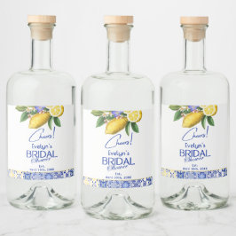 Italiensk mosaik blå kakel & citroner bröllopsdusc spritflaskor etikett