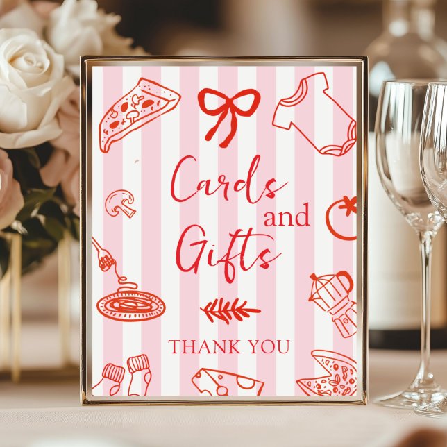 Italiensk Pizza Baby Shower Kort och presenter  Poster (Red and Pink Baby Shower Cards and Gifts poster)