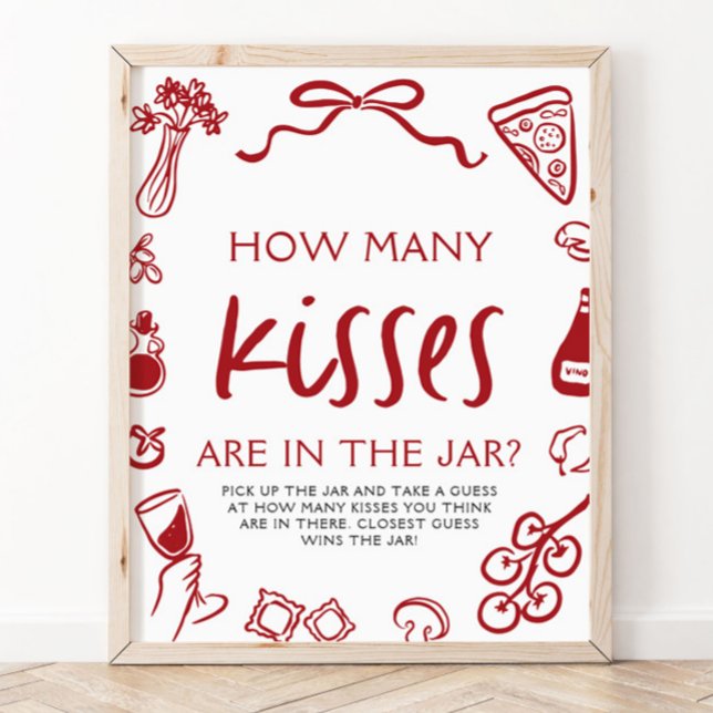 Italiensk Pizza Gissa Hur Många Kyssar Bröllopsfes Poster (Italian Pizza Guess How Many Kisses Bridal Shower Sign)