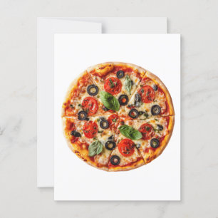 Italiensk pizza med tomater, oliver och basilika vykort