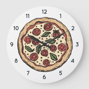 Italiensk Pizzeria Pizza Kök eller Restaurang Rund Stor Klocka