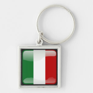 Italiensk polerad flagga fyrkantig silverfärgad nyckelring