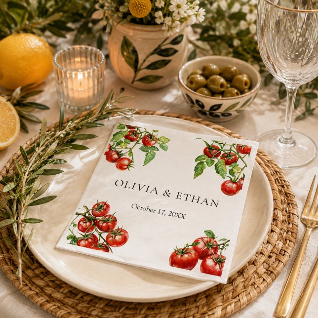 Italiensk Pomodoro Bröllop  Pappersservett (Elegant Italian Pomodoro wedding napkins)