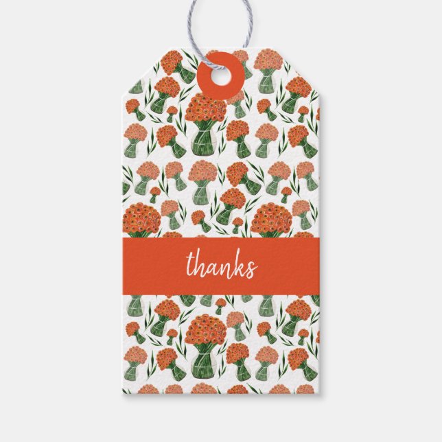 Italiensk Ranunculus Orange Akvarell Konst Presentetikett (Framsidan)
