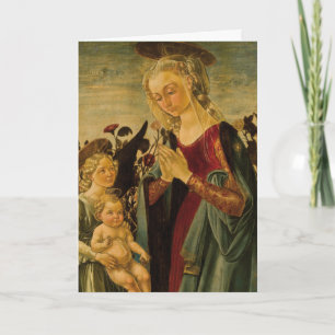 Italiensk renaissance Madonna och barn med ängel Helgkort