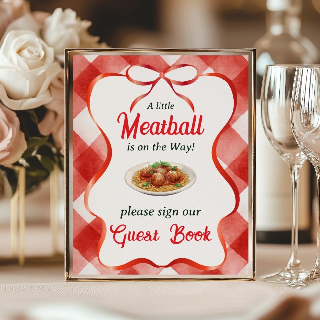 Italiensk Röd Gingham Köttbull Barnkalas Gäst Poster (Skapare uppladdad)