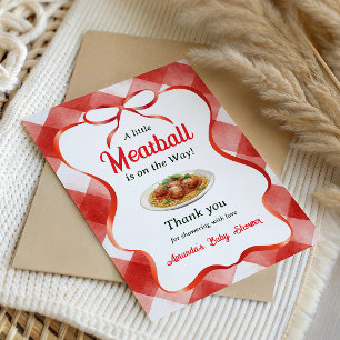 Italiensk Röd Gingham Köttbullspasta Baby Shower Tack Kort