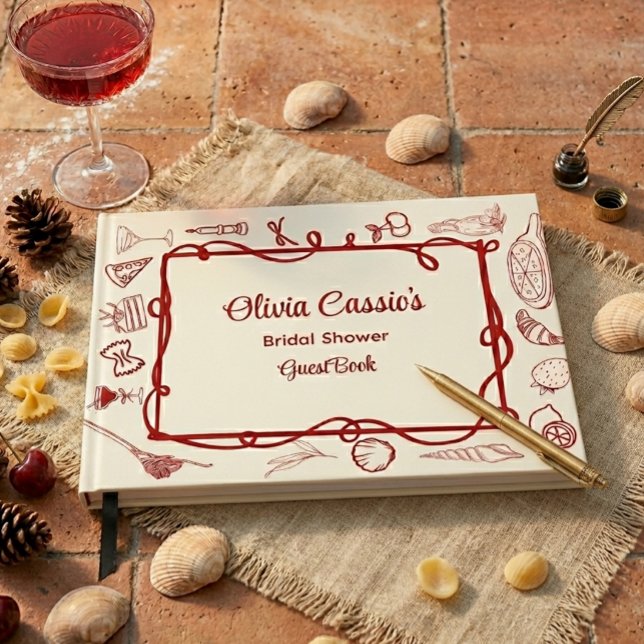 Italiensk Röd Kräm Doodle Ciao Bella Bröllopsdusch Gästböcker (Skapare uppladdad)