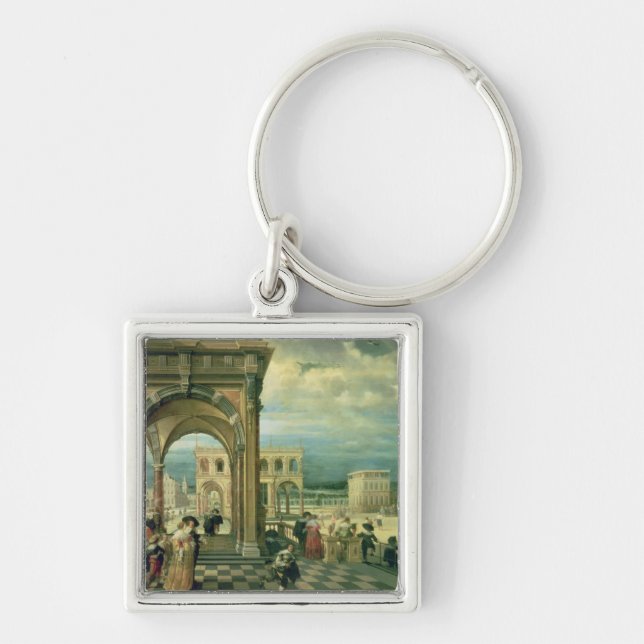 Italiensk slott, 1623 fyrkantig silverfärgad nyckelring (Framsidan)