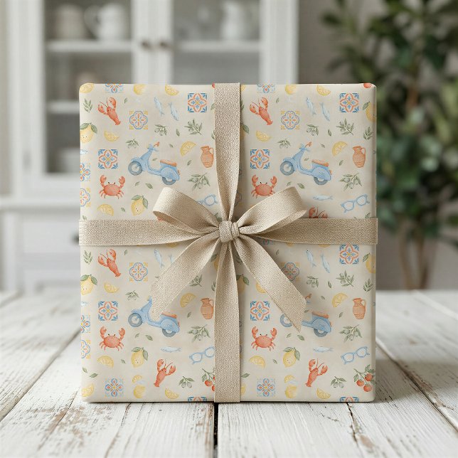 Italiensk sommar inpackningspapper i Medelhavsstil Presentpapper (Skapare uppladdad)