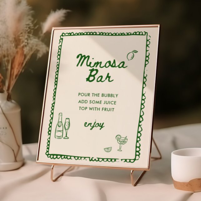 Italiensk Stil Grön Handritad Mimosa Bar Poster (Skapare uppladdad)
