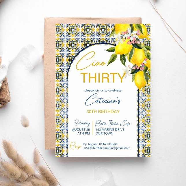 Italiensk temaföddelsedagsfest Majolica-kakelstena Inbjudningar (Skapare uppladdad)
