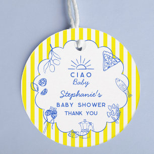 Italiensk tematiskt Baby Shower Ciao Baby Förpackn Gåvor Etiketter