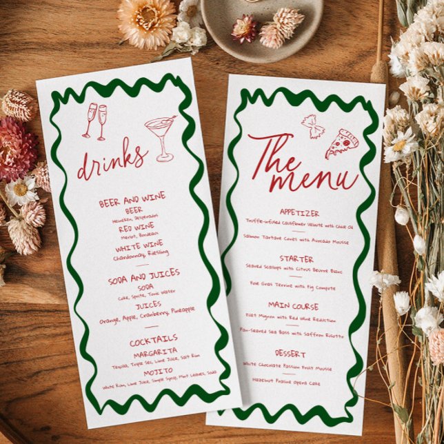 Italiensk That's Amore Pizza Bröllopsfest Meny Kor (Italian themed Menu Card and Drinks menu)