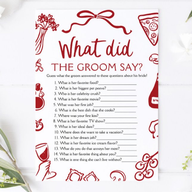 Italiensk Vad sa brudgummen Brudtavla spel Inbjudningar (Italian What Did The Groom Say Bridal Shower Game)