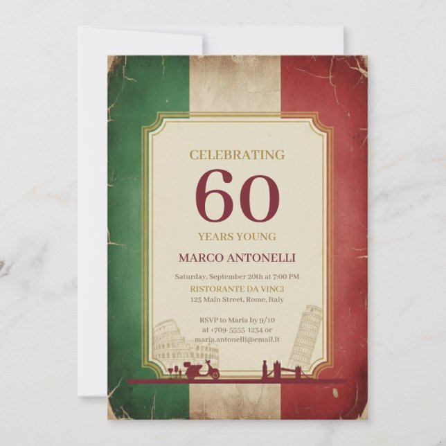Italiensk Vintage 60-års Födelsedagsinbjudan Inbjudningar (Framsida)