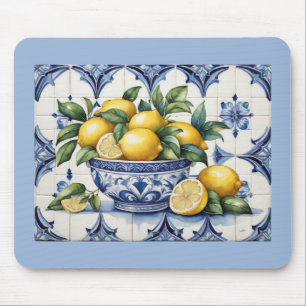 Italienska Amalfi-blå plattor, citronskål Musmatta
