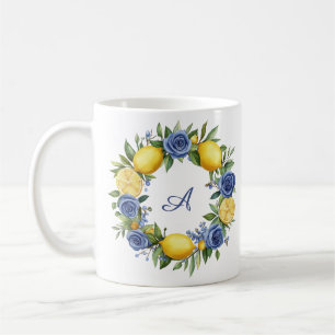 Italienska Amalfi blåa blommor och citroner Kaffemugg