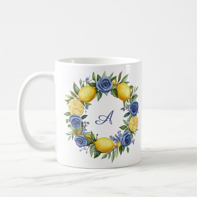 Italienska Amalfi blåa blommor och citroner Kaffemugg (Vänster)