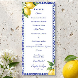 Italienska Amalfi Citron Blå Kakel Bröllopsmeny Meny