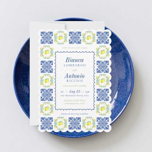 Italienska Amalfi Kusten Lemon Tile Vågigt Ram Brö Inbjudningar (Skapare uppladdad)