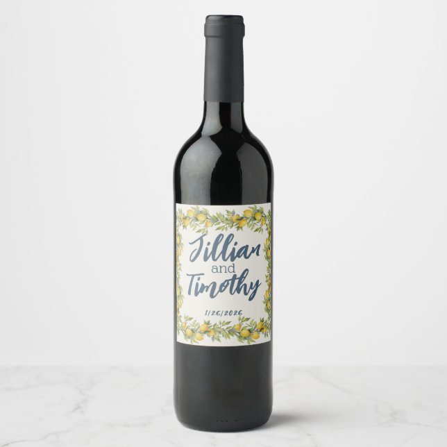 Italienska Amalfi ThMened Bröllop Vinflaska Etikett (Framsida)