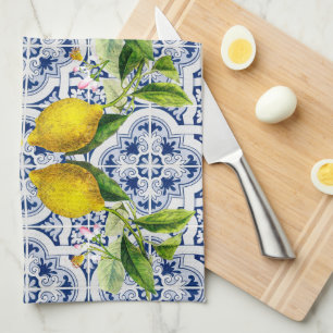 Italienska Amalfi-vita plattor citroner Kökshandduk