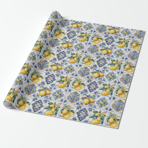 Italienska Amalfi-vita plattor citroner Presentpapper