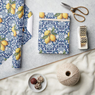 Italienska Amalfi-vita plattor citroner Presentpapper