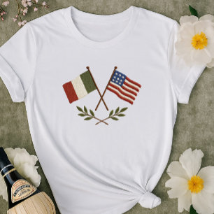 Italienska amerikanska Flaggor Shirt   Broderat ut T