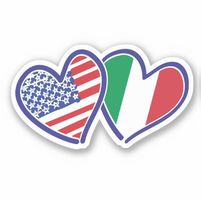 Italienska amerikanska Heart Flaggor Klistermärken (Framsida)