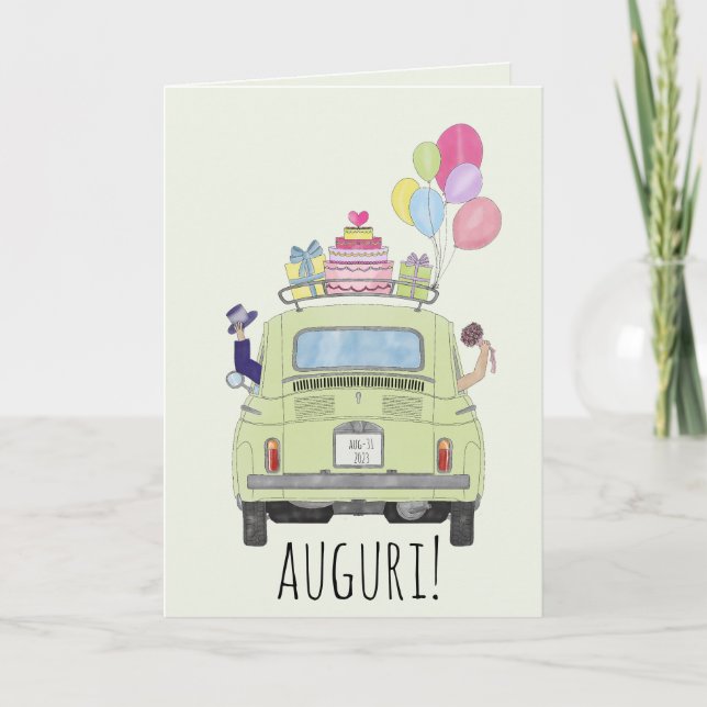Italienska Auguri-Bröllopsdagen Fiat 500 Kort (Framsida)